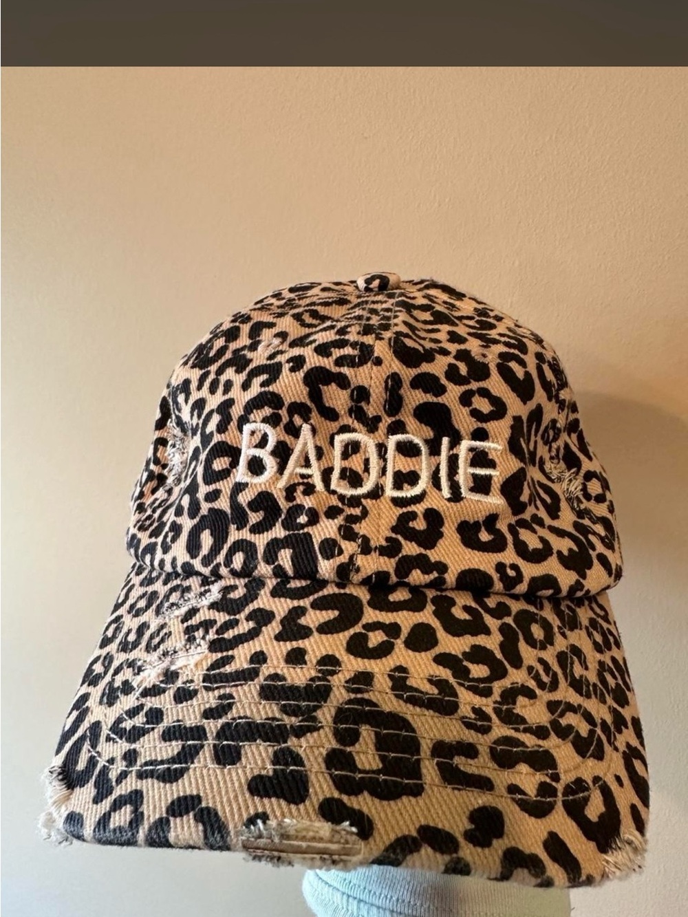 Leopard Print 'BADDIE' Baseball Cap - Tan & Black